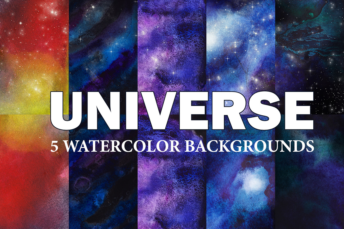 5 Watercolor Universe Backgrounds in Textures - product preview 8