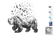 Creative wild bear silhouette sketch