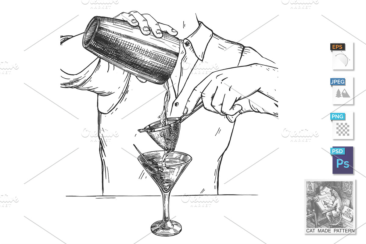 Martini cocktail making process in Illustrations - product preview 8