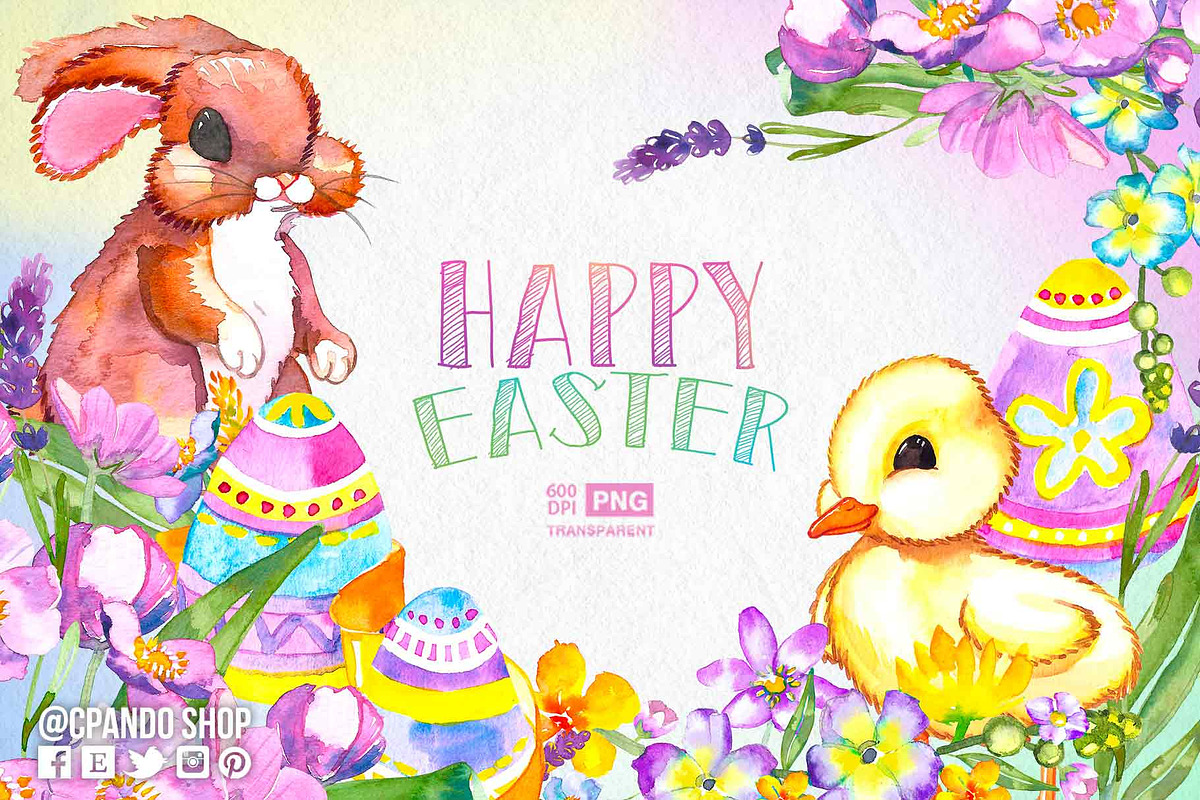 Easter watercolor clip art in Illustrations - product preview 8