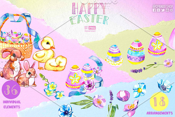 Easter watercolor clip art in Illustrations - product preview 1
