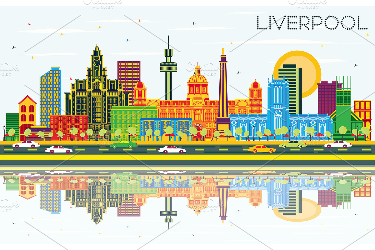 Liverpool UK City Skyline with Color in Illustrations - product preview 8
