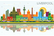 Liverpool UK City Skyline with Color