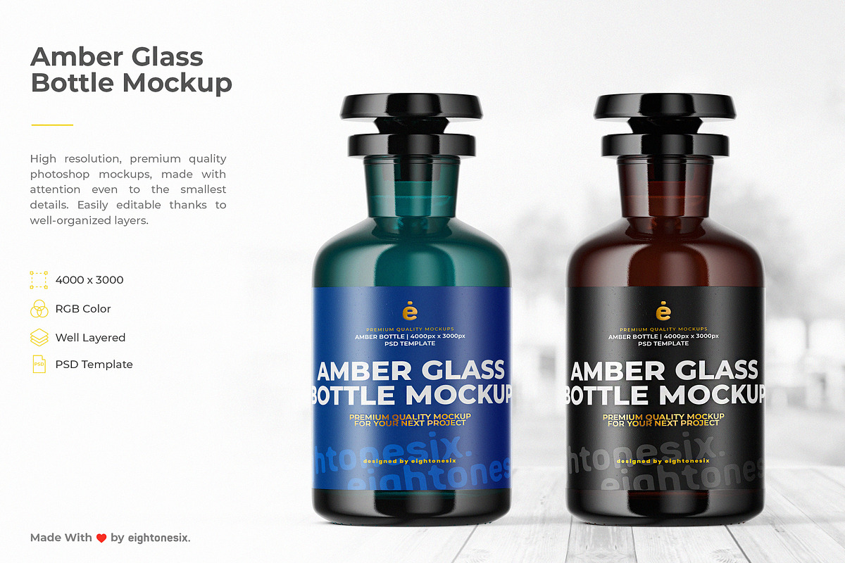 Amber Glass Bottle Mock-Up Template in Scene Creator Mockups - product preview 8