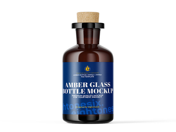 Amber Glass Bottle Mock-Up Template in Scene Creator Mockups - product preview 2
