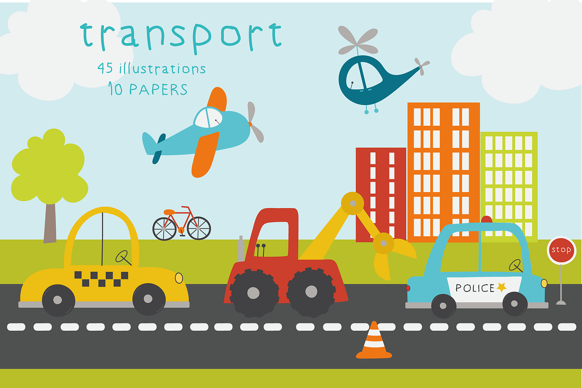 Transport set in Illustrations - product preview 8