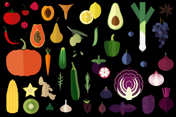 100 vegetables, fruits and herbs set