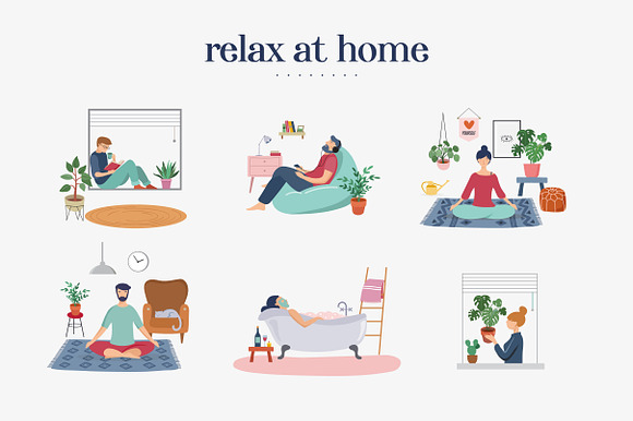Stay at home, set of illustrations in Illustrations - product preview 3