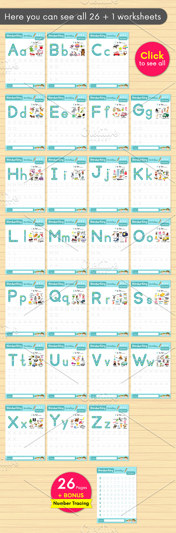 A-Z Letter tracing worksheet + Bonus in Illustrations - product preview 2