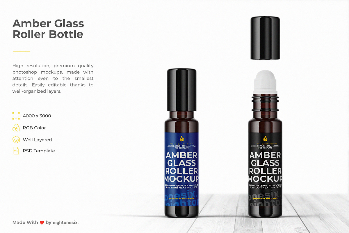 Amber Glass Roller Bottle in Product Mockups - product preview 8