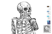 Skeleton drinking coffee from cup