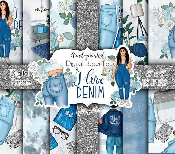 I Love Denim Clipart & Patterns in Illustrations - product preview 6