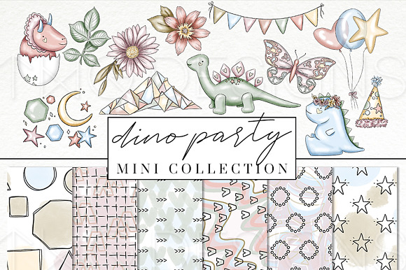 Cute Dinosaur Clip Art & Paper Set in Illustrations - product preview 2
