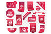Price tags, red ribbon banners.