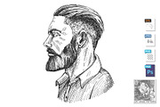 Bearded man face in profile portrait