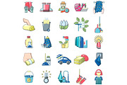 Cleanup icons set, cartoon style