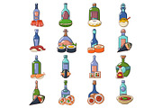 Japanese booze icons set