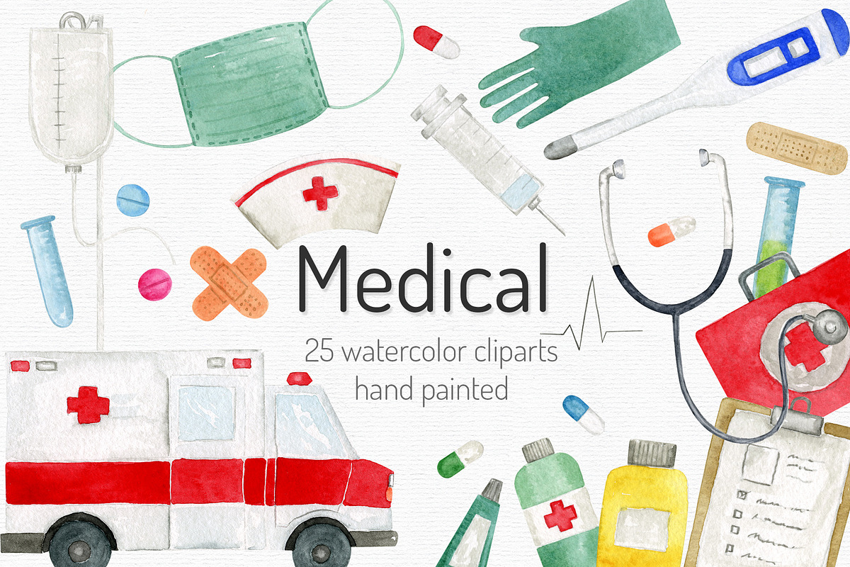 Watercolor Medical Clipart in Illustrations - product preview 8
