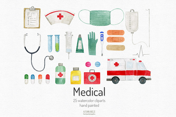 Watercolor Medical Clipart in Illustrations - product preview 1