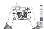 Man taking photo on vintage camera