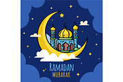 Flat Ramadan Mubarak Moon