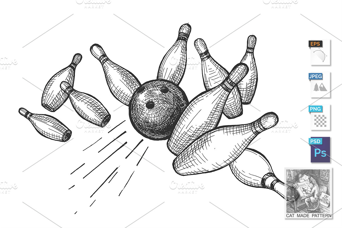 Bowling strike with crashed skittles in Illustrations - product preview 8