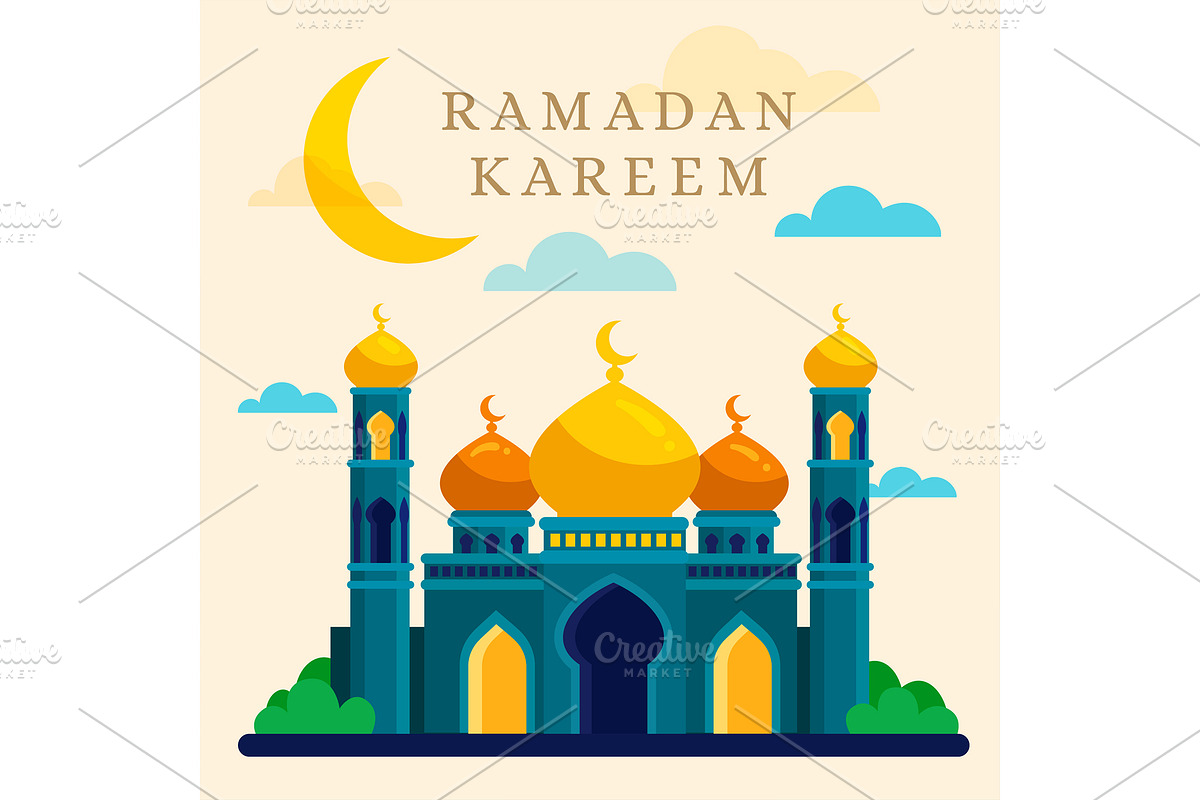 Flat Ramadan Kareem Mosque in Illustrations - product preview 8