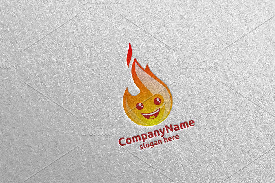 Fire and Flame Cute Face Logo 15