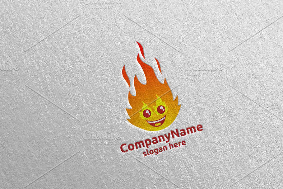 Fire and Flame Cute Face Logo 16