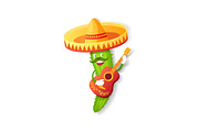 Mexican Cuctus in Sombrero, Guitar