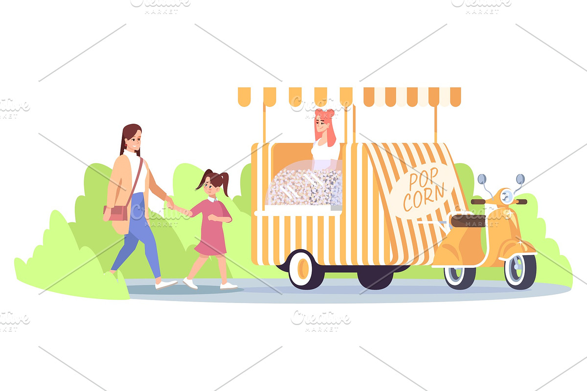 Popcorn food truck flat illustration in Illustrations - product preview 8