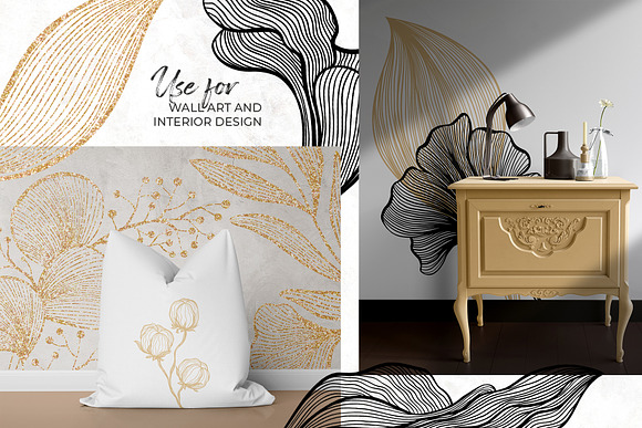 Gold & Black Waves. Lines, Flowers in Objects - product preview 1