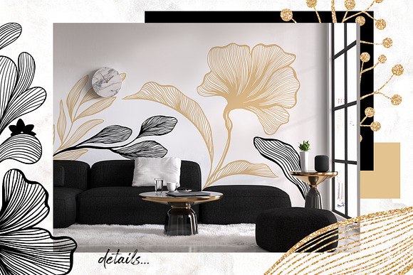 Gold & Black Waves. Lines, Flowers in Objects - product preview 2