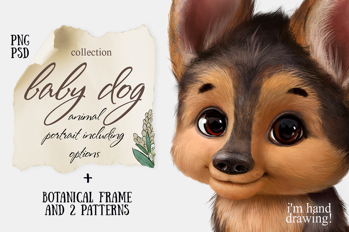Baby dog (animal portrait) & pattern in Illustrations - product preview 8