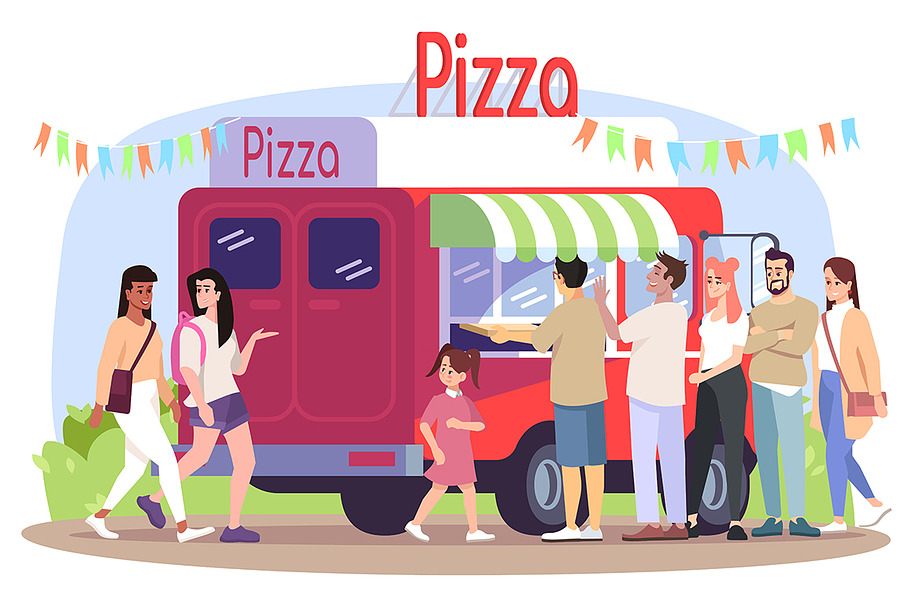 Pizza food truck flat illustration in Illustrations - product preview 8