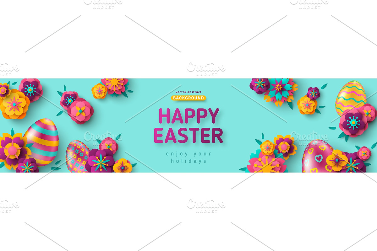Easter blue horizontal banner in Illustrations - product preview 8