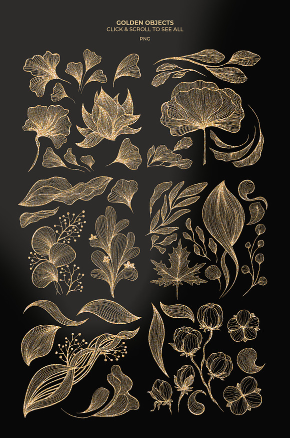 Gold & Black Waves. Lines, Flowers in Objects - product preview 3