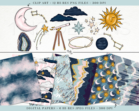 Galaxy Clip Art & Digital Paper Set in Illustrations - product preview 1