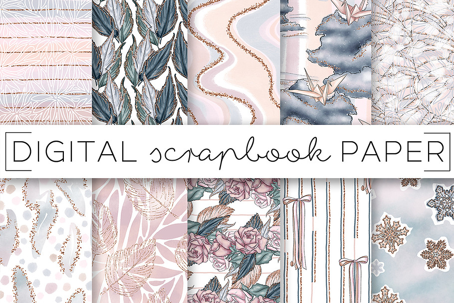Romantic Cool Toned Digital Papers in Patterns - product preview 8