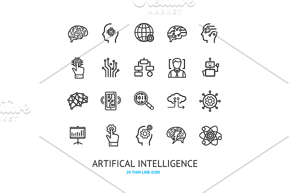AI Thin Line Icon Set. Vector in Icons - product preview 1