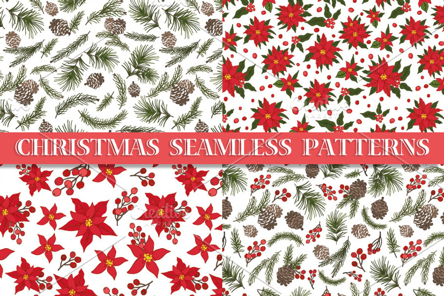 Christmas floral seamless patterns
