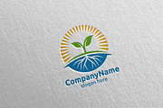 Organic Tree Leaf and Sun Logo