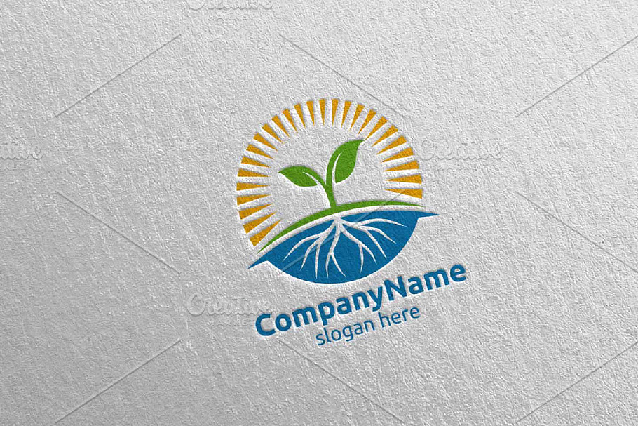 Organic Tree Leaf and Sun Logo