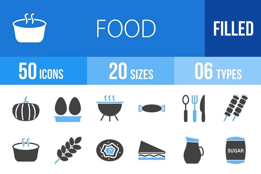50 Food Blue & Black Icons in Graphics - product preview 8