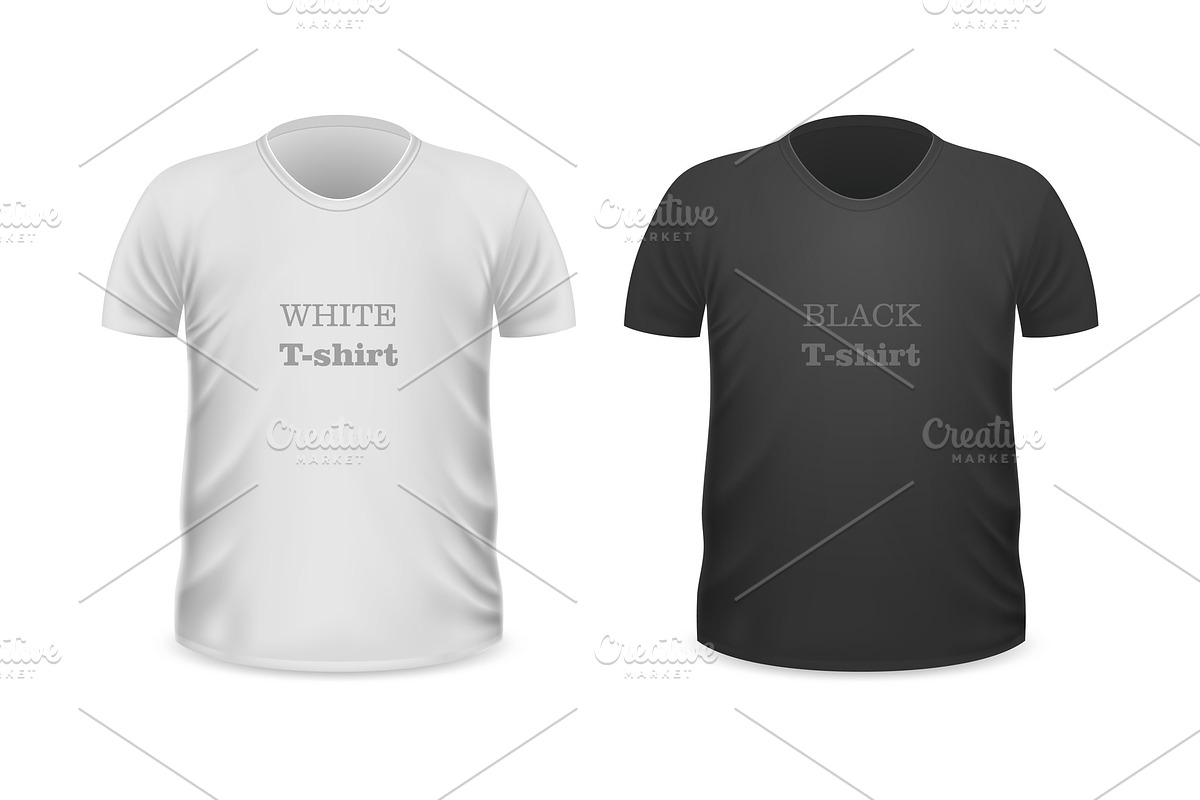 Front View White and Black T-Shirts in Illustrations - product preview 8