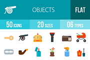 50 Objects Flat Multicolor Icons