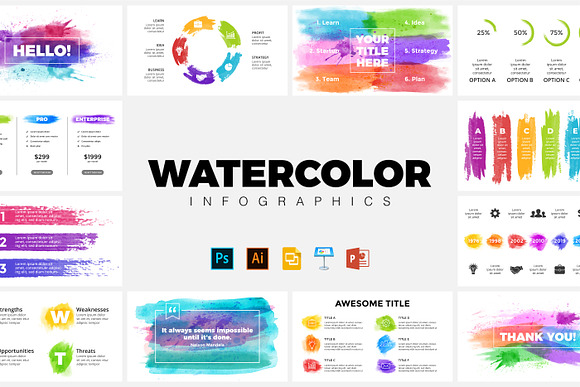 Watercolor Infographic Templates in Keynote Templates - product preview 7