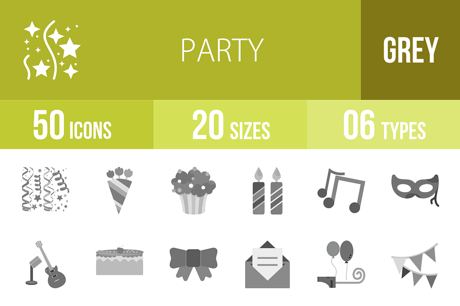 50 Party Greyscale Icons in Graphics - product preview 8