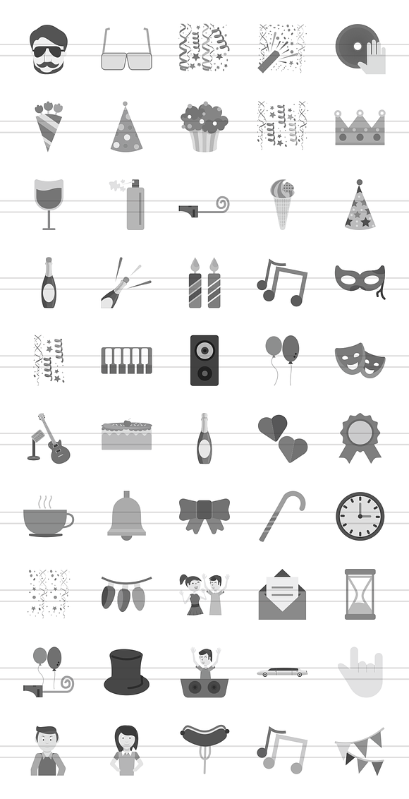 50 Party Greyscale Icons in Graphics - product preview 1