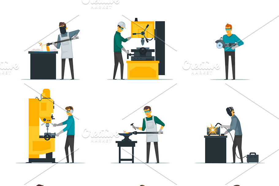 Blacksmith at work flat icons set in Icons - product preview 8